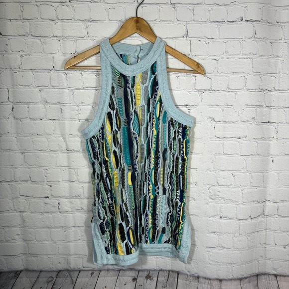 COOGI Tops - Coogi Austrailia 3D Knit Sweater Dress Top Blue Yellow Textured Sleeveless